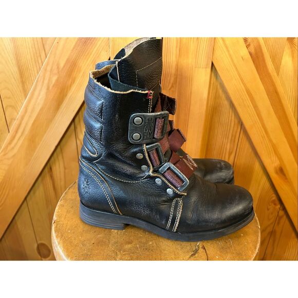 FLY London Stif Military Boots Black Leather Women´s...